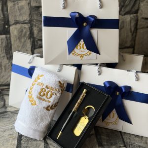 J.h Package (Customized and packaged facetowel and metal gold Keyholder)