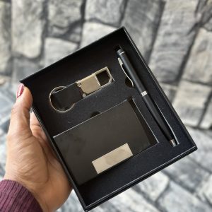 Metallic leather Keyholder with pen set